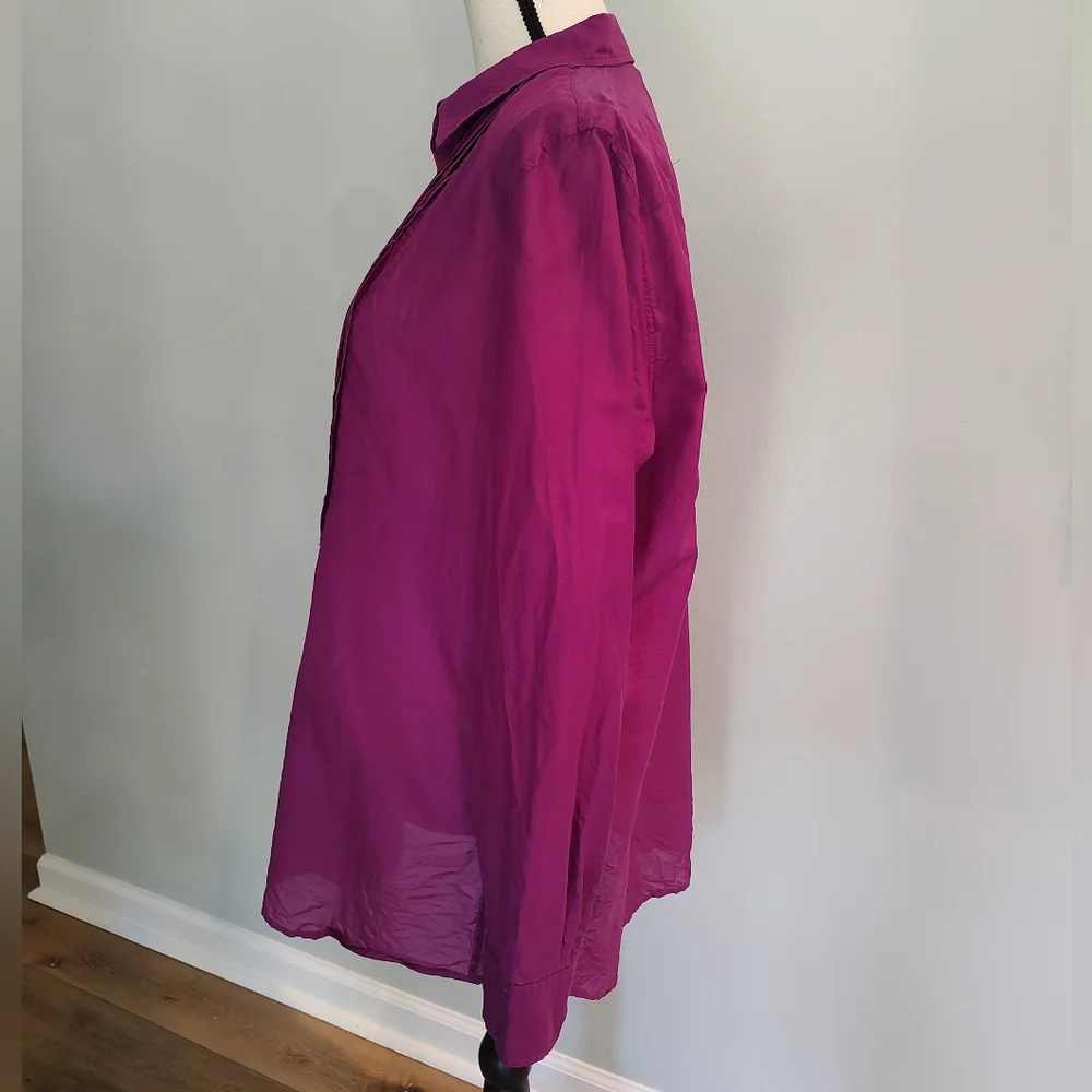 Lauren Ralph Lauren Magenta Pintuck Cotton Silk Blend Button Down Size 16 - Picture 8 of 9